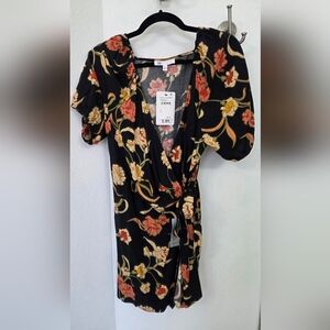 Floral Wrap Romper with Puff Sleeves